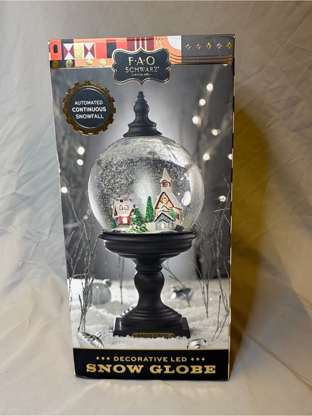 FAO Schwarz Black LED Snow Globe with Miniature Village